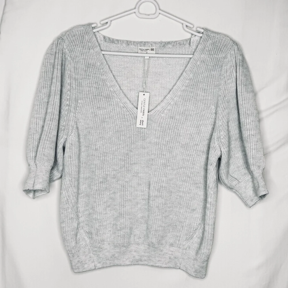NWT Gentle Fawn Phoebe V Neck Puff Sleeve Pullover Sweater